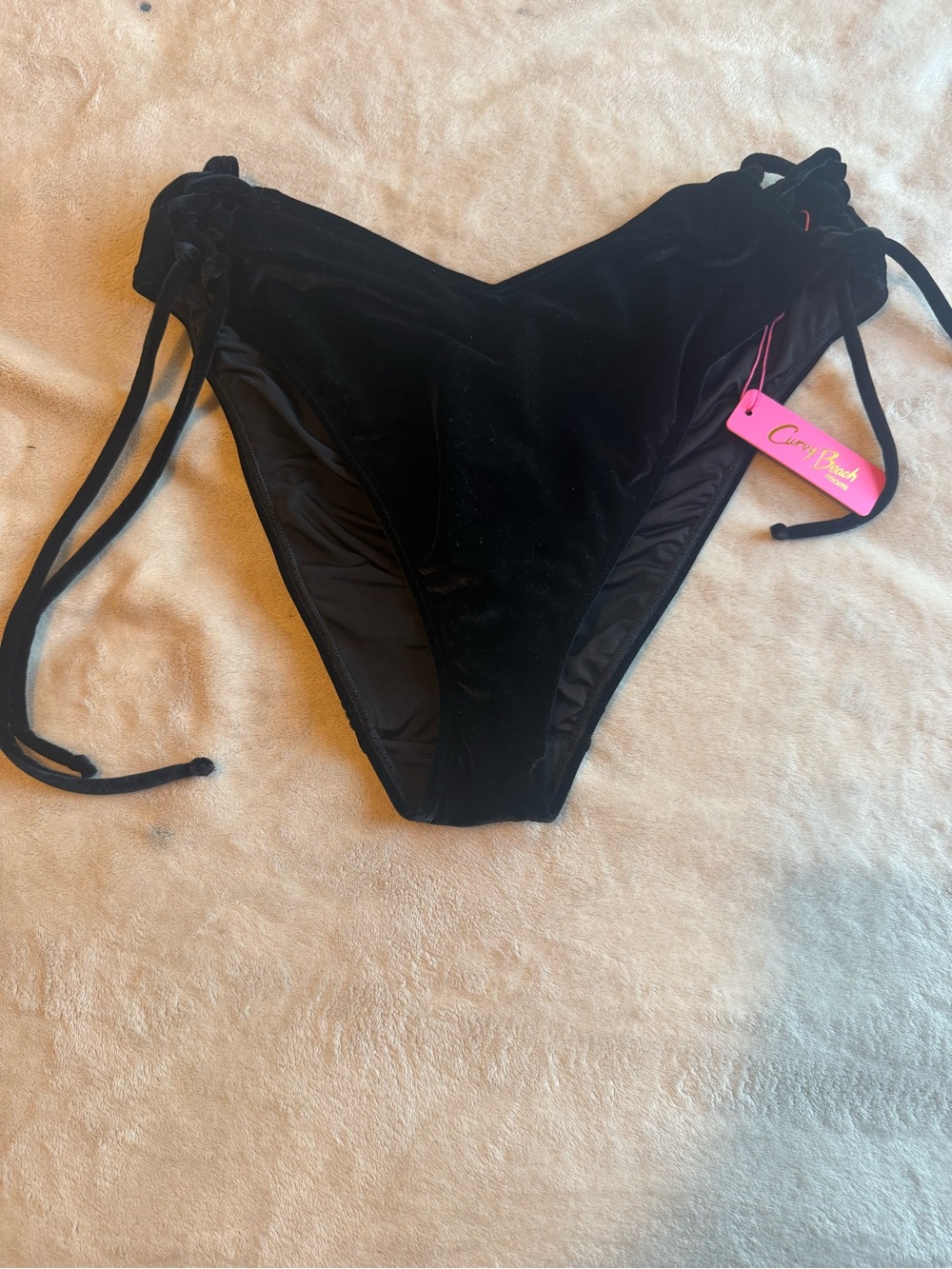Cami Beach Black Velvet Tie-Side Bikini Bottom